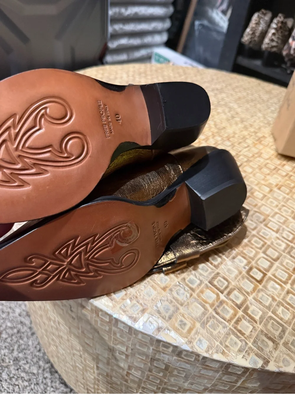Free People Metallic Bronze Western Heeled Boots